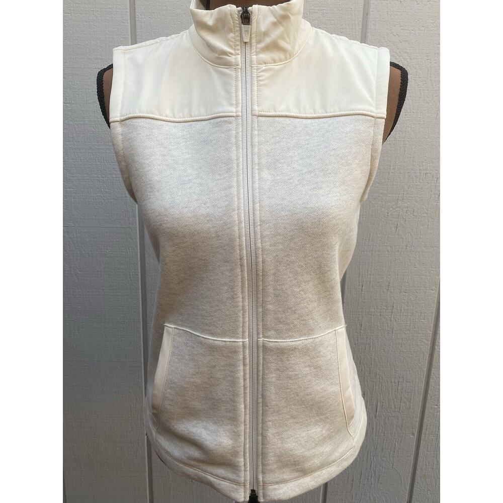T By Talbots Vest Full Zip Mock Neck Fleece‎ Lined Women's Size XS Ivory Cream